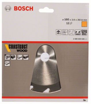 Пильный диск Bosch Construct Wood 160х20/16, Z12