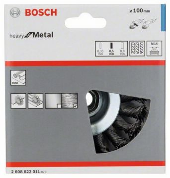 Щетка конусная из стальной проволоки Bosch Heavy for Metal Ø 100x0.5 мм