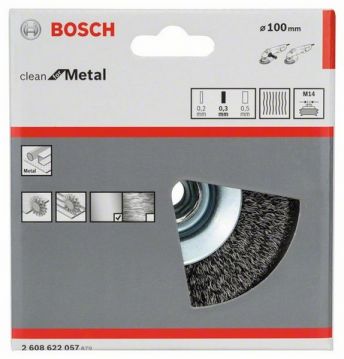Щетка конусная из стальной проволоки Bosch Clean for Metal Ø 100x0.3 мм