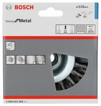 Щетка конусная из стальной проволоки Bosch Heavy for Metal Ø 115x0.5 мм