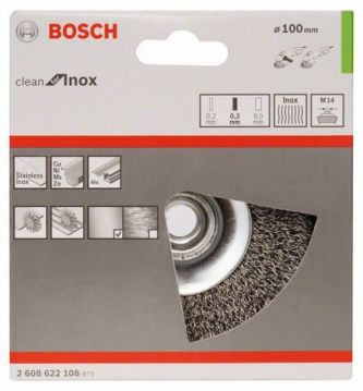 Щетка конусная из нержавеющей стальной проволоки Bosch Clean for Inox Ø 100x0.35 мм