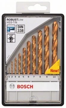 Набор сверл по металлу Bosch Robust Line HSS-TIN, 10 шт