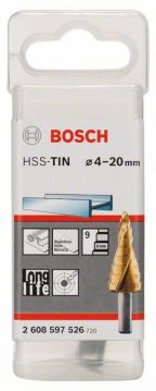 Ступенчатое сверло с трехгранным хвостовиком Bosch HSS-TiN 4-20 мм