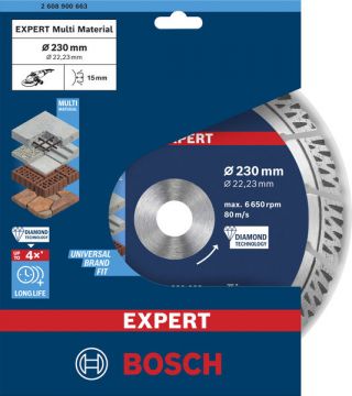 Алмазный отрезной круг универсальный Bosch EXPERT MultiMaterial 230x22.23x2.4x15 мм
